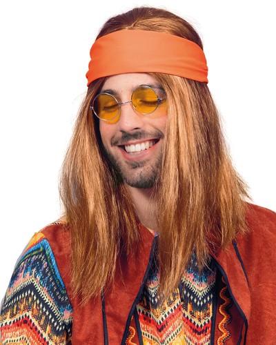 Perruque Hippie brune + le bandeau "homme"
