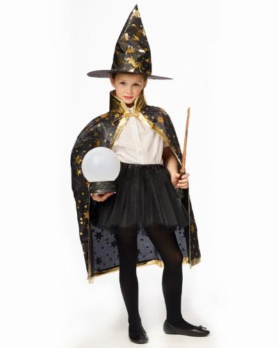 Cape noir étoiles dorées Sorcier