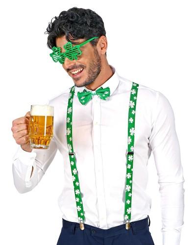 Set Saint-Patrick avec lunettes, bretelles et nœud papillon verts