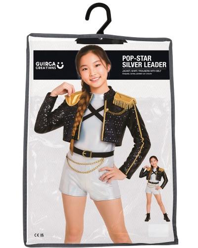 Déguisement Pop-Star Silver Leader Fille – Costume K-pop avec veste à paillettes et short argenté