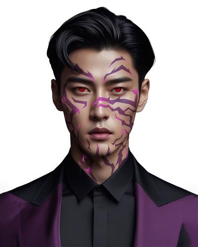 Tatouage adhésif Tattoo Demon lilas – Effet craquelé visage et cou, idéal cosplay et Halloween