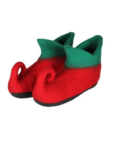 Chaussons de lutin Deluxe – Rouge & vert à bout recourbé