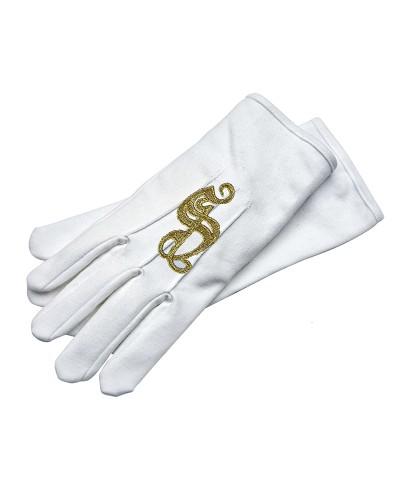 Gants brodés Saint-Nicolas & Père Noël – Blanc avec initiale dorée