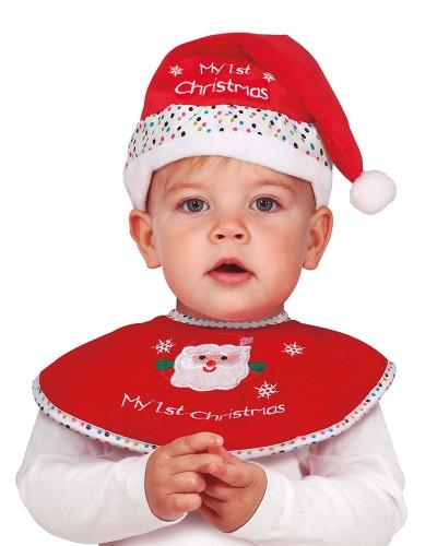 Ensemble bavoir et bonnet bébé – My 1st Christmas