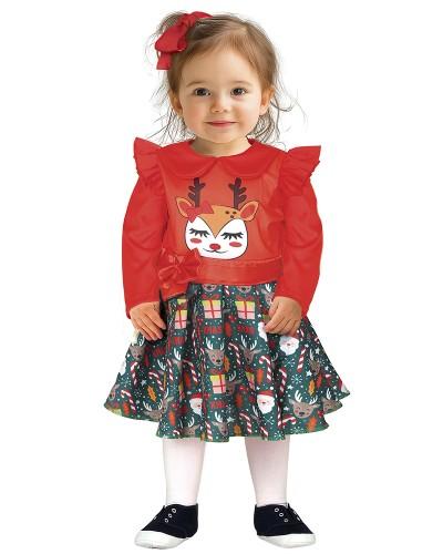 Robe de Noël bébé fille – Motif Renne & jupe festive