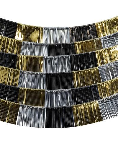 Guirlande d’arrière-plan « Party Time » – 6 fonds métalliques noir/or/argent