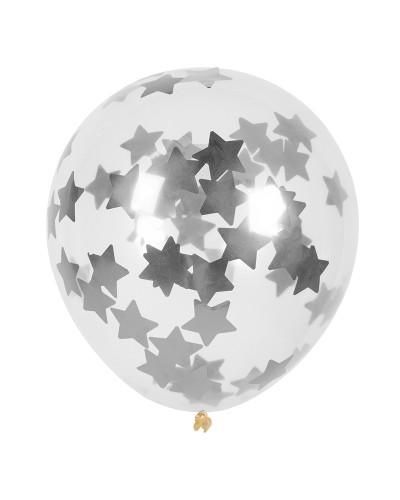 Set de 5 ballons à confettis étoiles argent – Ø 30 cm