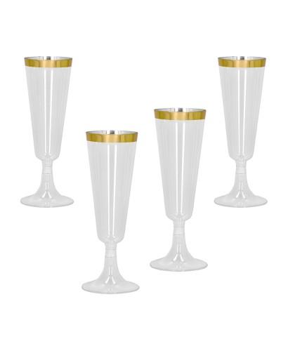 Set de 4 flûtes à champagne en plastique bord doré