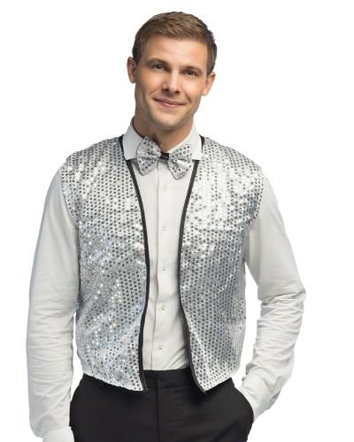Gilet et nœud papillon pailleté argentées