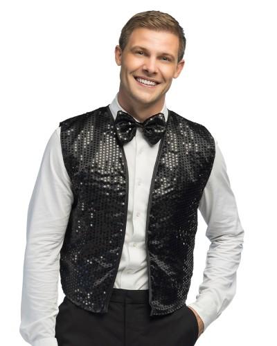 Gilet et nœud papillon pailleté noir