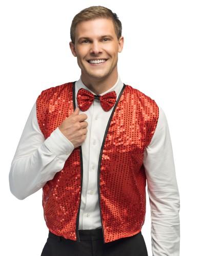 Gilet et nœud papillon pailleté rouge