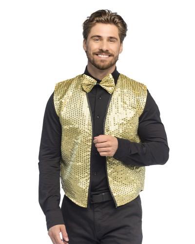 Gilet et nœud papillon pailleté or
