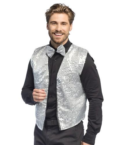 Gilet et nœud papillon pailleté argenté