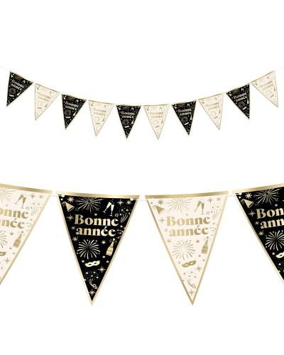 Guirlande fanions Bonne Année – Noir et doré (3 m)
