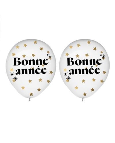 Set 6 ballons confettis "Bonne Année" – Étoiles dorées (30 cm)