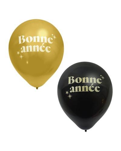 Set 8 ballons Bonne Année – Noir & or (30 cm)