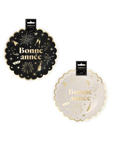 Set 6 assiettes Bonne Année – 2 modèles assortis (noir & blanc)