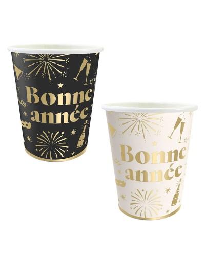 Set 6 gobelets "Bonne Année" – 2 modèles assortis (noir & doré)