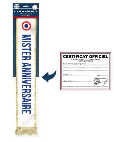 Écharpe Mister Anniversaire avec certificat officiel humoristique
