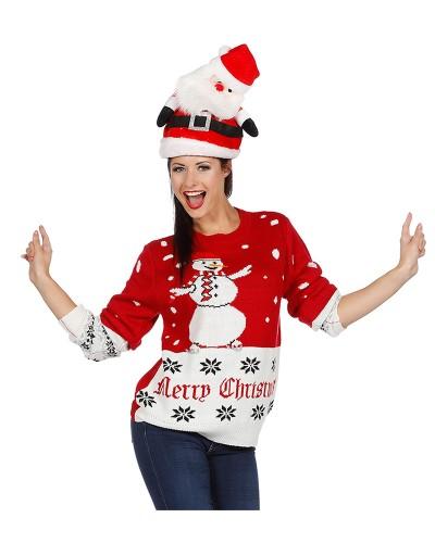 Pull de Noël Rouge "Bonhomme de Neige"