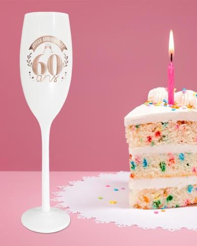 Flûte anniversaire 60 ans – Blanche et rose doré