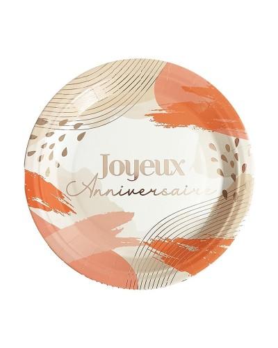Set 6 assiettes « Joyeux Anniversaire » Party Blush – 23 cm