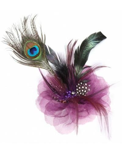 Broche fleur avec plume de paon – 8 coloris au choix