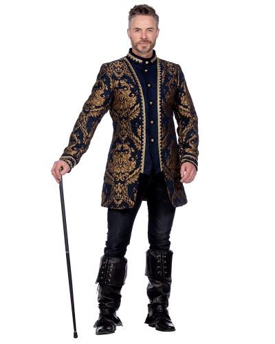 Veste luxueuse en brocart bleu et or homme