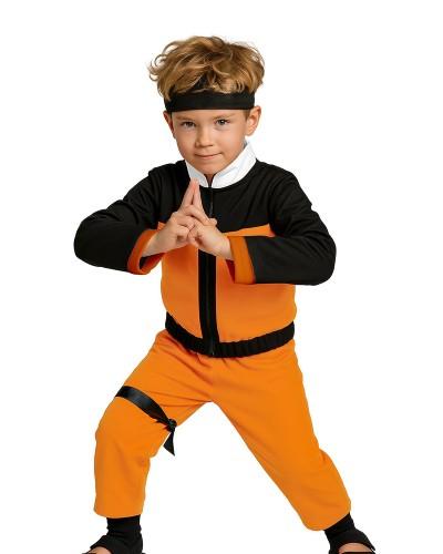 Déguisement combinaison de ninja noir et orange enfant