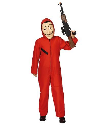 Déguisement combinaison de Casa de Papel avec masque de Salvador Dalí enfant