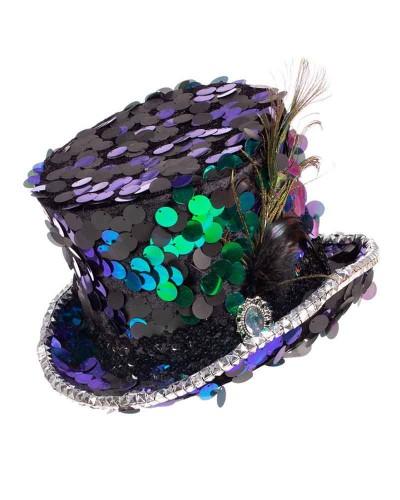 Haut-de-forme luxe à paillettes Paon avec élastique