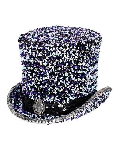 Haut-de-forme luxe à paillettes violet/bleu avec élastique