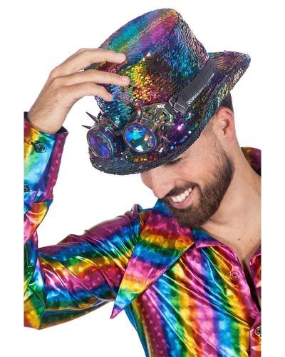Haut-de-forme Burning Man multicolore avec lunettes