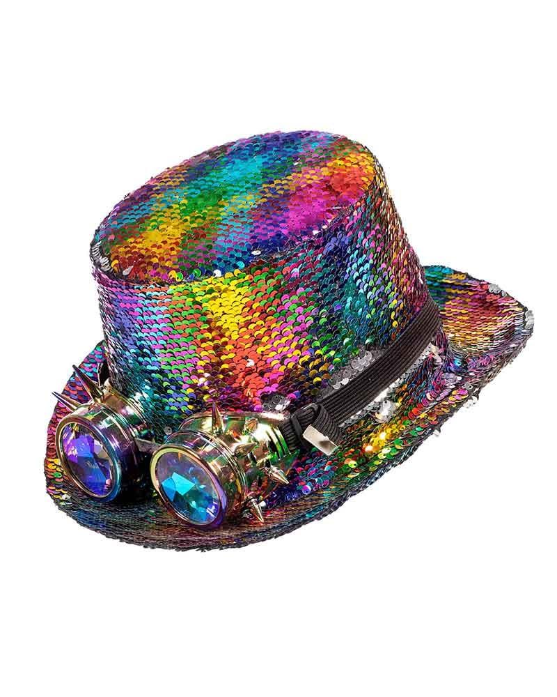 Haut-de-forme Burning Man multicolore avec lunettes Haut-de-forme Burning Man multicolore avec lunettes