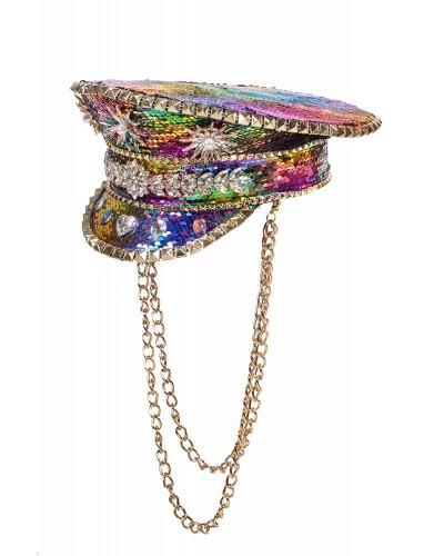 Casquette Burning Man multicolore avec chaîne