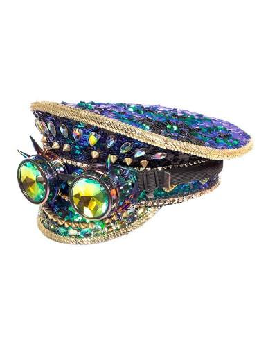 Casquette Burning Man pierres bleu-vert avec lunettes