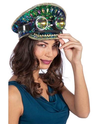 Casquette Burning Man pierres bleu-vert avec lunettes