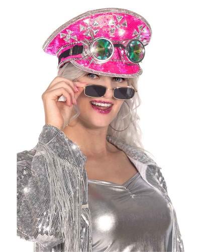 Casquette Burning Man rose néon avec lunettes