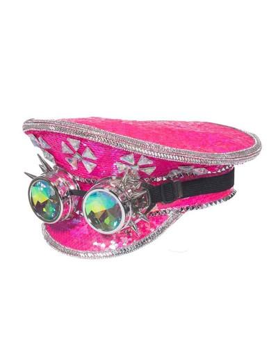 Casquette Burning Man rose néon avec lunettes