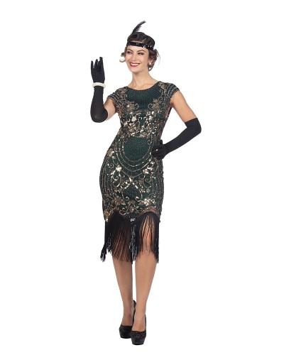 Déguisement Robe Charleston vert à franges