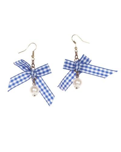 Boucles d’oreilles Dirndl à perle avec nœud vichy bleu