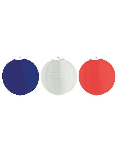 Set 3 lampions bleu blanc rouge 30 cm décoration supporter