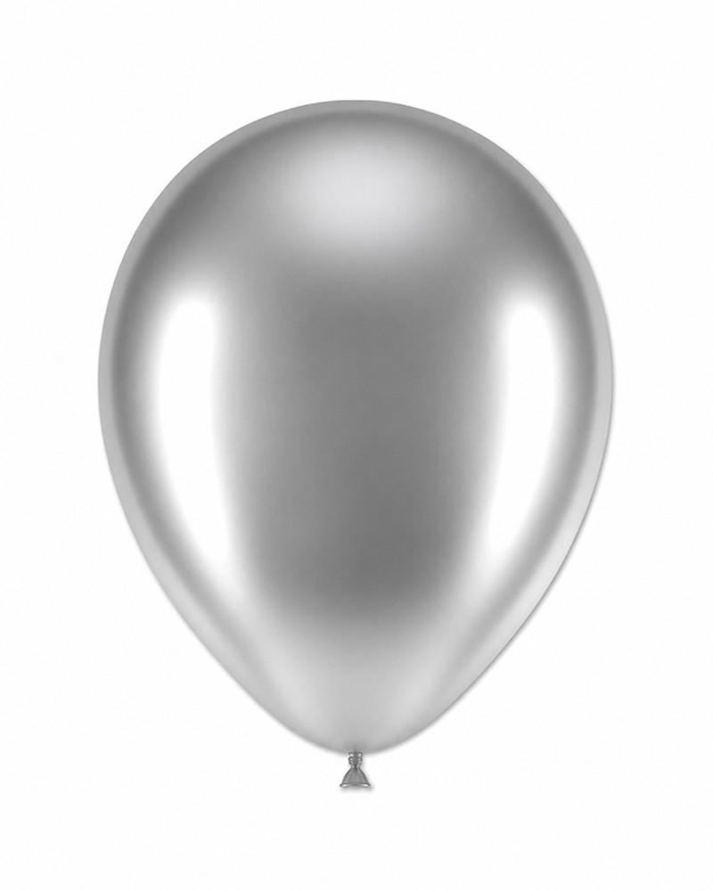Ballons latex argent brillant 12″ – Ø 30 cm – Sachet de 50 pièces