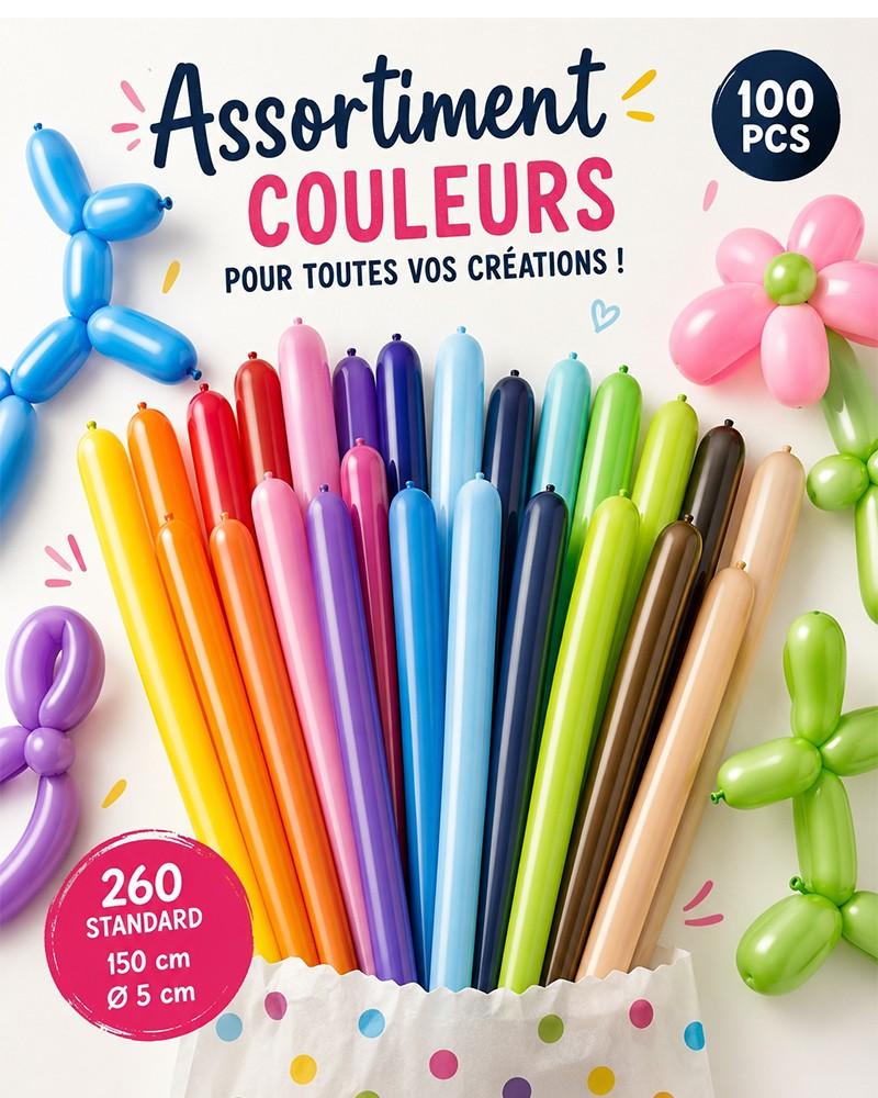 Ballon de modelage 260 couleurs assortiment standard 100 pcs