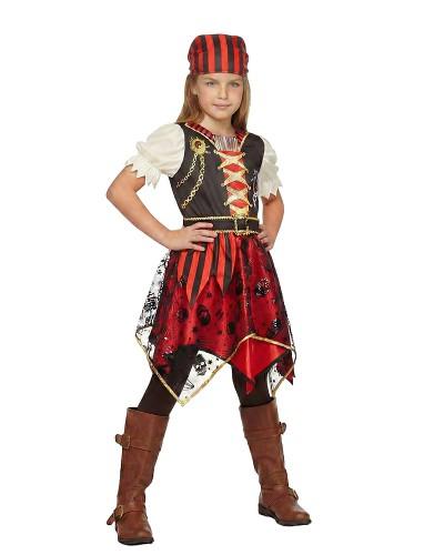 Déguisement pirate fille rouge et noir avec bandana
