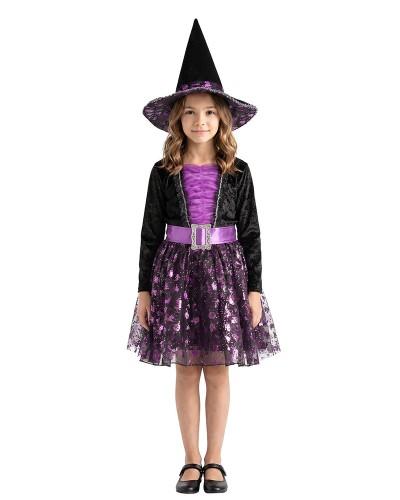 Déguisement de sorcière violet avec chapeau enfant