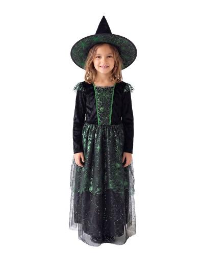 Déguisement de sorcière noir et vert avec chapeau enfant