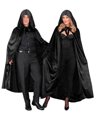 Cape à capuche en velours noir 140 cm