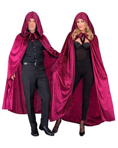 Cape à capuche en velours bordeaux 140 cm