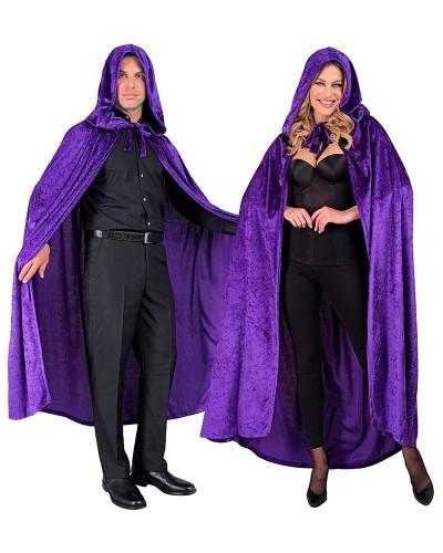 Cape à capuche en velours violet 140 cm